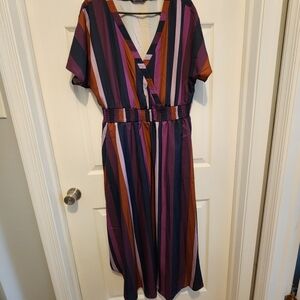 14-16 Striped Multicolor V-Neck Dress